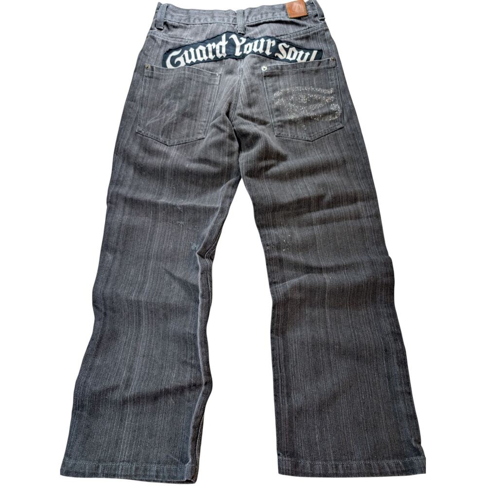 Square Zero Jeans Mens 32X30 Actual Black/Gray Wide Leg Graphic Streetwear Y2k